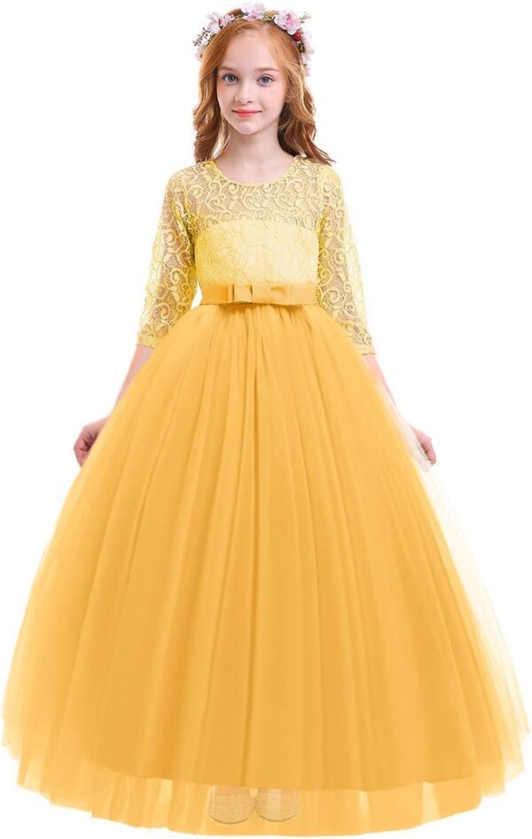 Sukienka Wizytowa Koronka Tiul Rękaw 3/4 Komunia Wesele Urodziny (2-14 Lat)