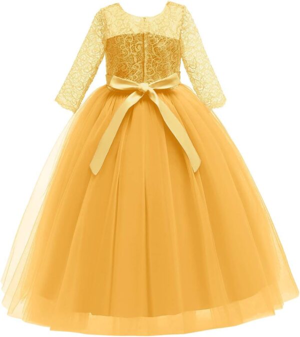 Sukienka Wizytowa Koronka Tiul Rękaw 3/4 Komunia Wesele Urodziny (2-14 Lat)