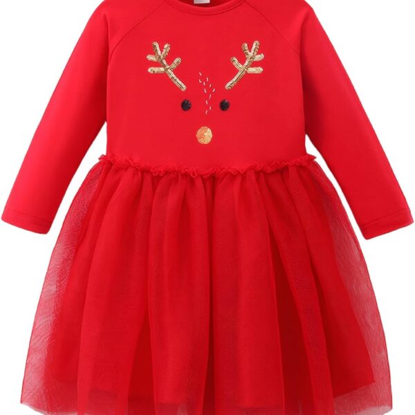 JiAmy Sukienka Dziewczęca Długi Rękaw Aksamit Cekiny Gwiazdki Tiul (3-7 Lat) Święta Wesele