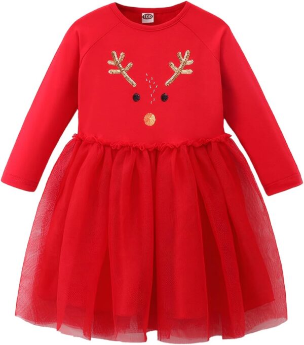 JiAmy Sukienka Dziewczęca Długi Rękaw Aksamit Cekiny Gwiazdki Tiul (3-7 Lat) Święta Wesele