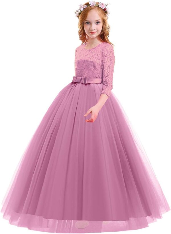 Sukienka Wizytowa Koronka Tiul Rękaw 3/4 Komunia Wesele Urodziny (2-14 Lat)