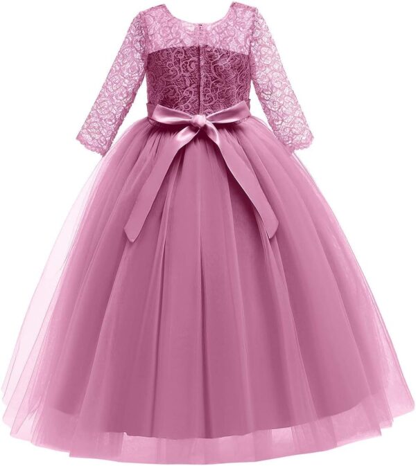 Sukienka Wizytowa Koronka Tiul Rękaw 3/4 Komunia Wesele Urodziny (2-14 Lat)