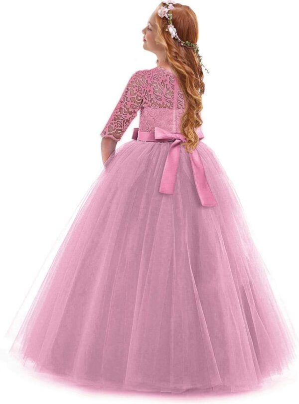 Sukienka Wizytowa Koronka Tiul Rękaw 3/4 Komunia Wesele Urodziny (2-14 Lat)