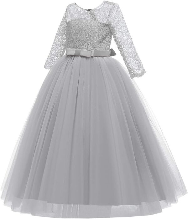 Sukienka Wizytowa Koronka Tiul Rękaw 3/4 Komunia Wesele Urodziny (2-14 Lat)