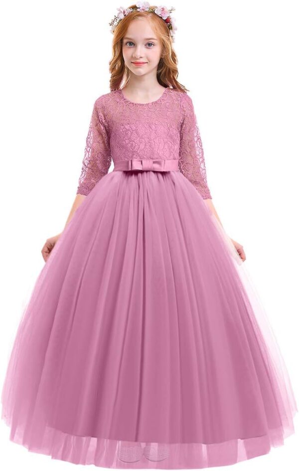 Sukienka Wizytowa Koronka Tiul Rękaw 3/4 Komunia Wesele Urodziny (2-14 Lat)
