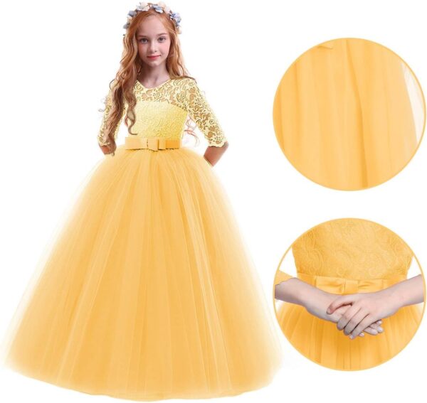 Sukienka Wizytowa Koronka Tiul Rękaw 3/4 Komunia Wesele Urodziny (2-14 Lat)