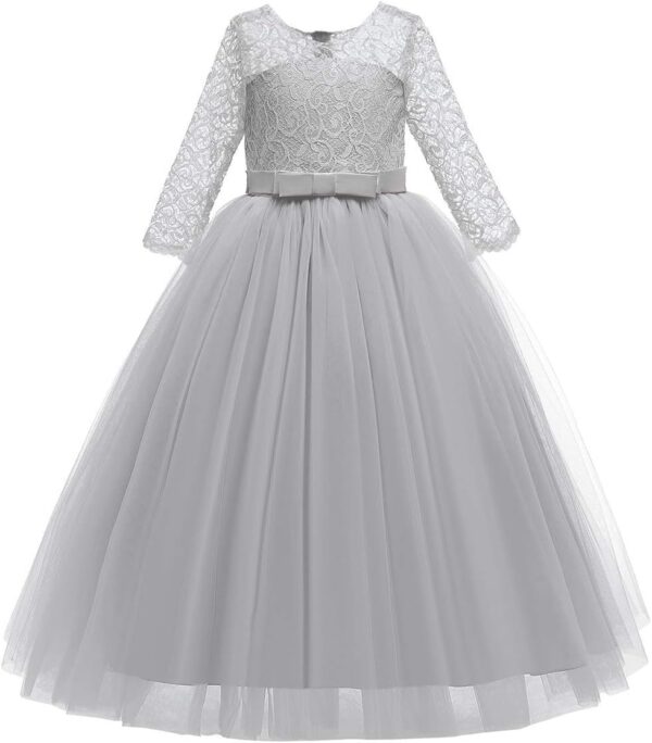 Sukienka Wizytowa Koronka Tiul Rękaw 3/4 Komunia Wesele Urodziny (2-14 Lat)
