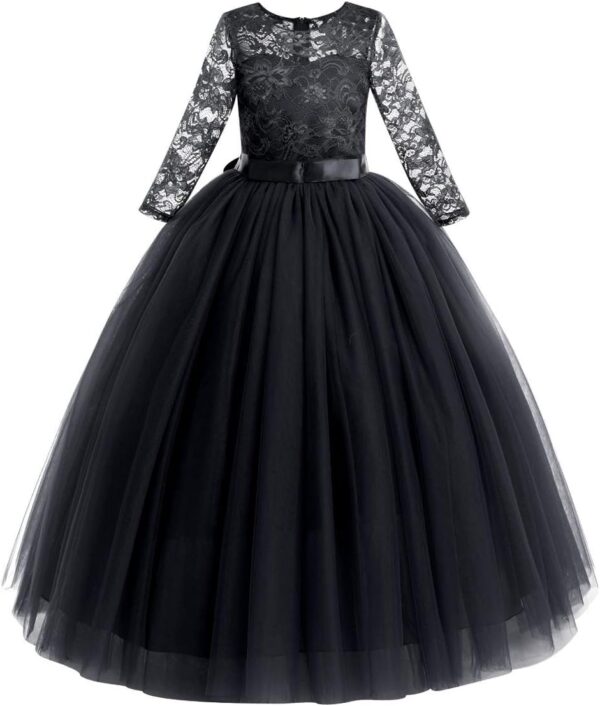 Sukienka Wizytowa Koronka Tiul Rękaw 3/4 Komunia Wesele Urodziny (2-14 Lat)