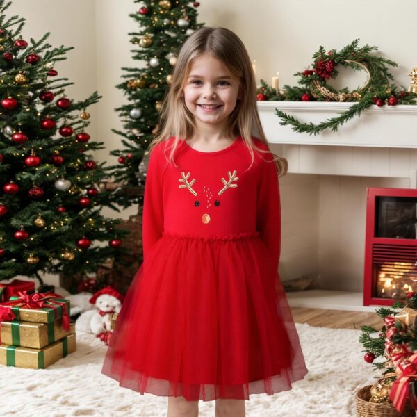 JiAmy Sukienka Dziewczęca Długi Rękaw Aksamit Cekiny Gwiazdki Tiul (3-7 Lat) Święta Wesele