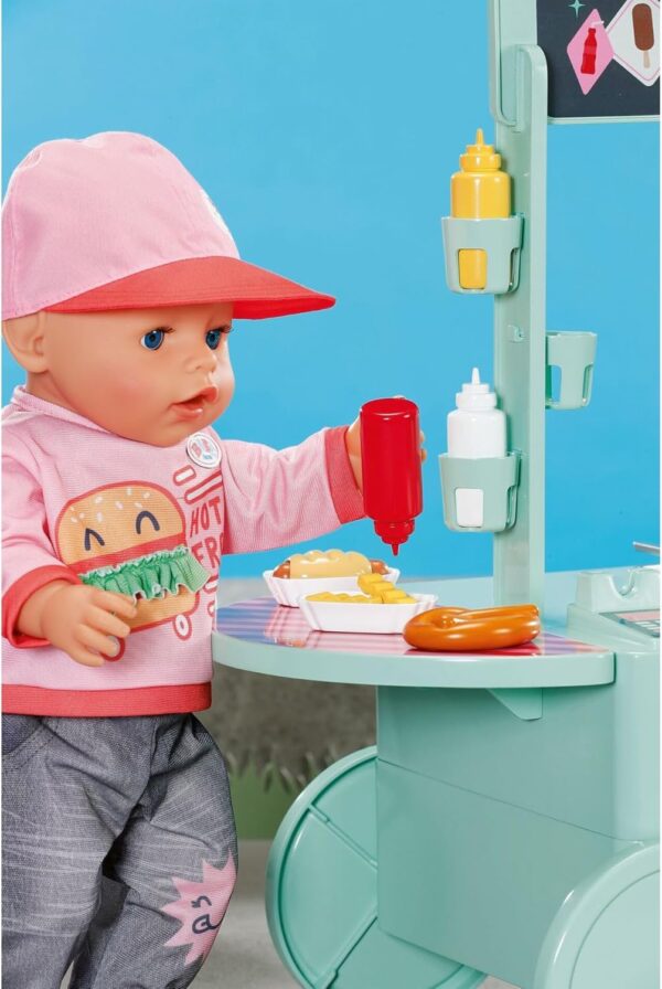 Stoisko z Jedzeniem dla Lalek, Dźwięki Gotowania, 25 Akcesoriów