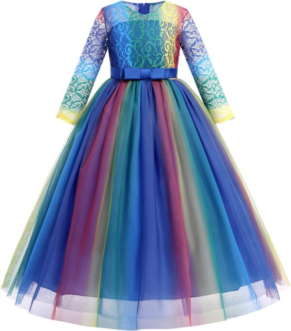 Sukienka Wizytowa Koronka Tiul Rękaw 3/4 Komunia Wesele Urodziny (2-14 Lat)