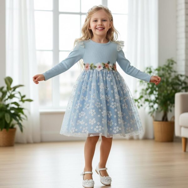 JiAmy Sukienka Dziewczęca Długi Rękaw Aksamit Cekiny Gwiazdki Tiul (3-7 Lat) Święta Wesele