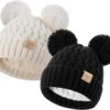 71a5SGP2B5L._AC_SL1500_-1.jpg Zestaw 2 Czapki Zimowe Dziecięce (0-36 M) Podwójny Pompon Ciepły Akryl Polar (Unisex)