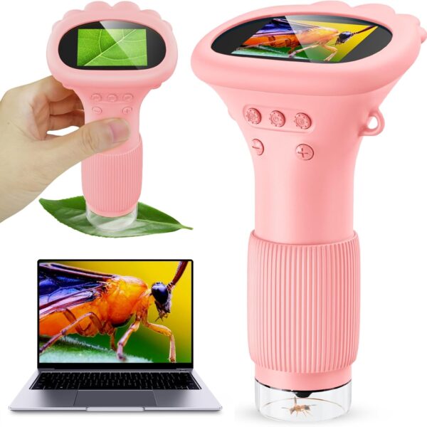 Mikroskop Cyfrowy Kieszonkowy dla Dzieci, Ekran HD 2.0", USB, Podświetlenie LED, Pomarańczowy
