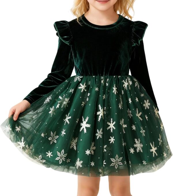 JiAmy Sukienka Dziewczęca Długi Rękaw Aksamit Cekiny Gwiazdki Tiul (3-7 Lat) Święta Wesele