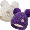 810HLrapYuL._AC_SL1500_-1.jpg Zestaw 2 Czapki Zimowe Dziecięce (0-36 M) Podwójny Pompon Ciepły Akryl Polar (Unisex)
