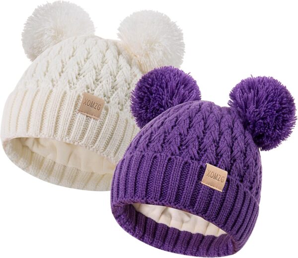 810HLrapYuL._AC_SL1500_-1.jpg Zestaw 2 Czapki Zimowe Dziecięce (0-36 M) Podwójny Pompon Ciepły Akryl Polar (Unisex)