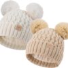 816gy9aeD6L._AC_SL1500_-1.jpg Zestaw 2 Czapki Zimowe Dziecięce (0-36 M) Podwójny Pompon Ciepły Akryl Polar (Unisex)