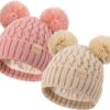 81dVr2vRIyL._AC_SL1500_-1.jpg Zestaw 2 Czapki Zimowe Dziecięce (0-36 M) Podwójny Pompon Ciepły Akryl Polar (Unisex)