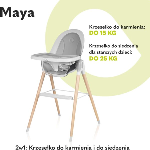 Lionelo Maya Krzesełko do karmienia 2w1 Drewniane do 25kg Szare