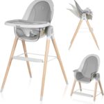 Lionelo Celia Krzesełko do karmienia 2w1 Drewniane do 90kg Szare