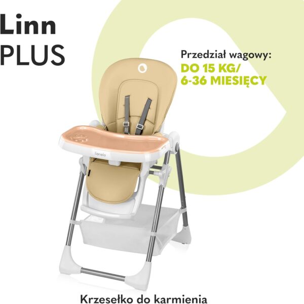 Lionelo Krzesełko do Karmienia Regulowane Beżowe do 15kg z Koszem