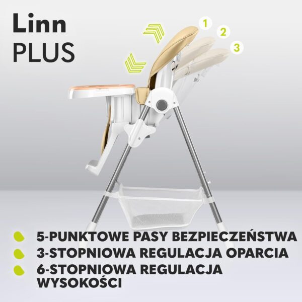 Lionelo Krzesełko do Karmienia Regulowane Beżowe do 15kg z Koszem