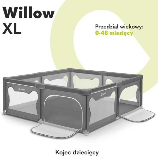Lionelo Willow XL Duży Kojec dla Dziecka 187x207 cm Szary Składany