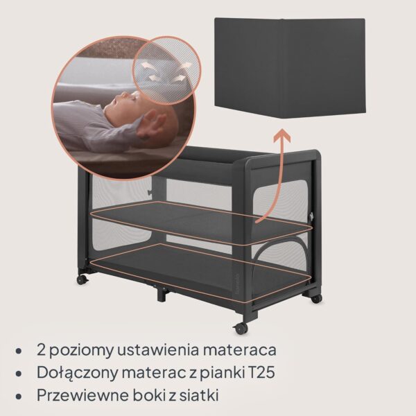 Lionelo Patty Łóżeczko Turystyczne i Dostawne 5w1 z Materacem Szare