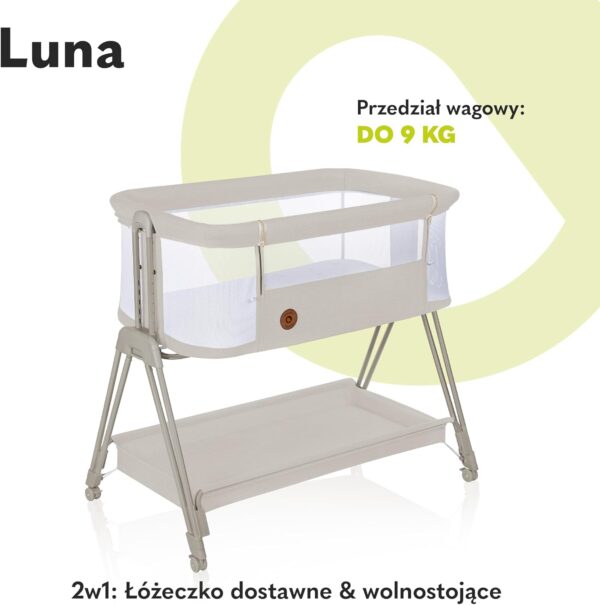 Lionelo Luna Łóżeczko Dostawne 2w1 Co-sleeping z Materacem Szare