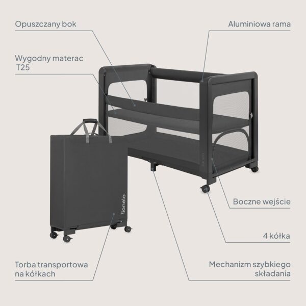 Lionelo Patty Łóżeczko Turystyczne i Dostawne 5w1 z Materacem Szare
