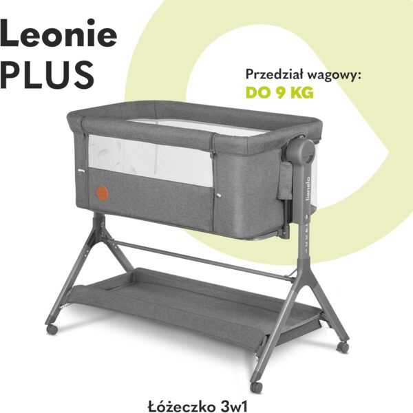 Lionelo Leonie Plus Łóżeczko Dostawne 3w1 z Funkcją Kołyski Szare