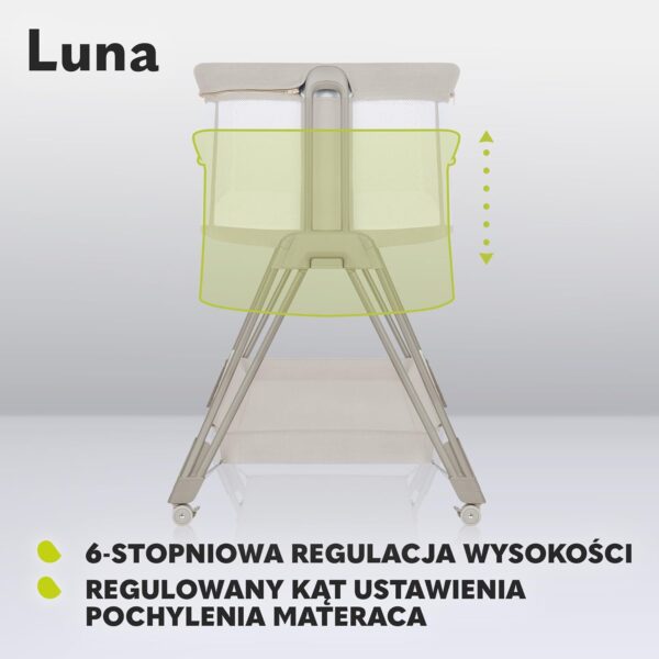 Lionelo Luna Łóżeczko Dostawne 2w1 Co-sleeping z Materacem Szare