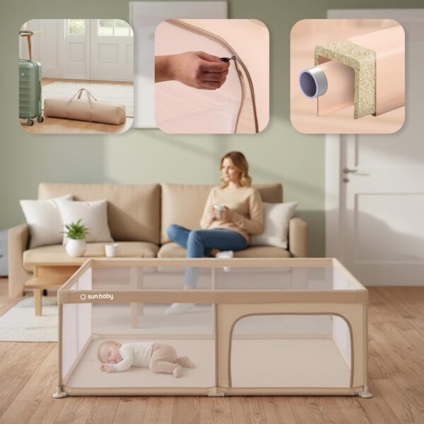 71dJOND87cL._AC_SL1500_-1 Sun Baby Kojec dla Dziecka XXL 150x200 cm Beżowy Składany z Torbą