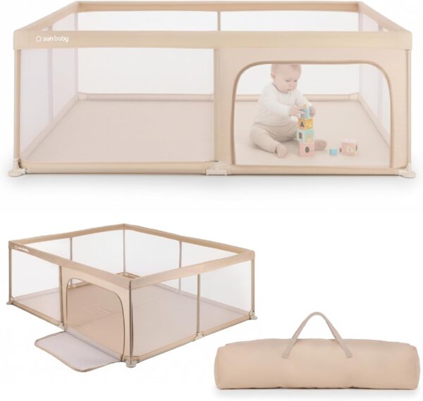 71dmjY0MF4L._AC_SL1500_-1 Sun Baby Kojec dla Dziecka XXL 150x200 cm Beżowy Składany z Torbą