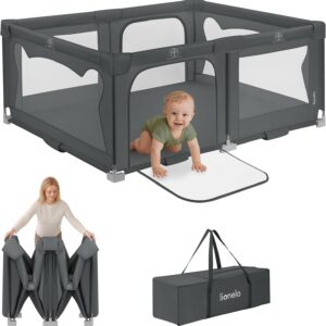 COSTWAY Kojec dla Dziecka 124x124 cm Składany z Piłkami i Uchwytami Szary