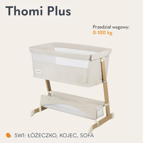 Lionelo Thomi Plus Łóżeczko 5w1 Dostawne Kojec Sofa do 100kg Beżowe