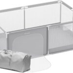 811arvFZoBL._AC_SL1500_ COSTWAY Kojec dla Dziecka 124x124 cm Składany z Piłkami i Uchwytami Szary