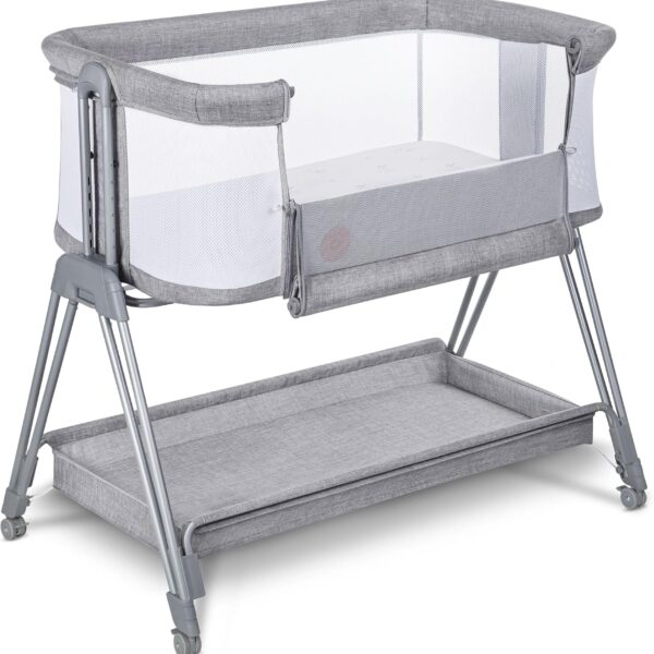 Lionelo Luna Łóżeczko Dostawne 2w1 Co-sleeping z Materacem Szare