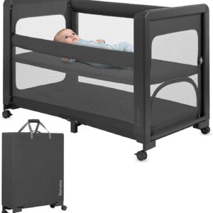 COSTWAY Kojec dla Dziecka 124x124 cm Składany z Piłkami i Uchwytami Szary