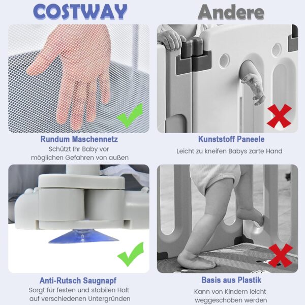 COSTWAY Kojec dla Dziecka 124x124 cm Składany z Piłkami i Uchwytami Szary