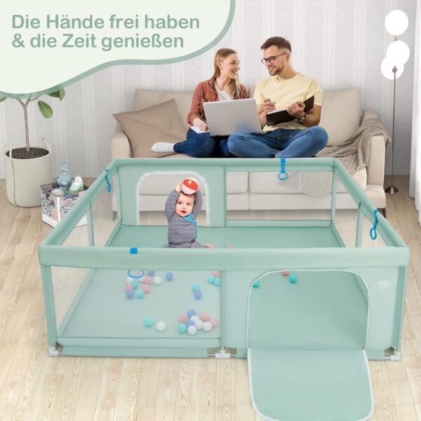 GOPLUS Kojec dla Dziecka 200x180 cm XXL z Piłkami i Materacem Szary