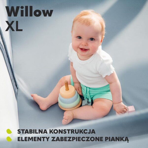 Lionelo Willow XL Duży Kojec dla Dziecka 187x207 cm Szary Składany