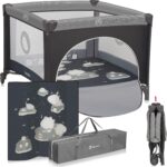 81RxuZ2eeL._AC_SL1500_ COSTWAY Kojec dla Dziecka 124x124 cm Składany z Piłkami i Uchwytami Szary