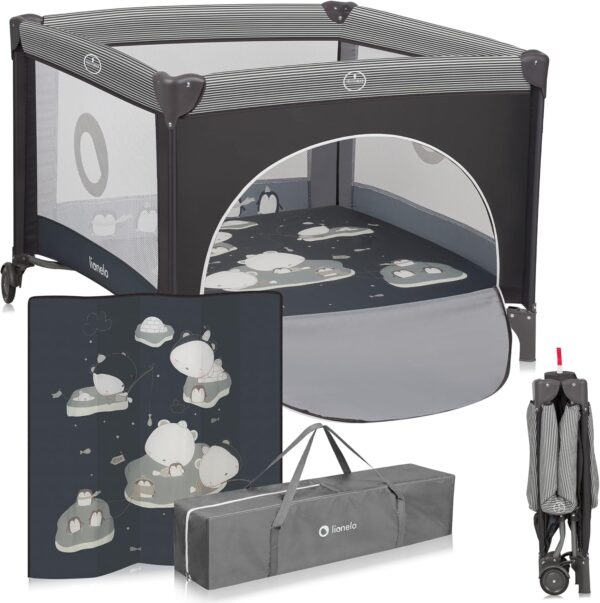 Lionelo Bonnie Kojec dla Dziecka 100x100 cm Składany z Materacem T25 Szary