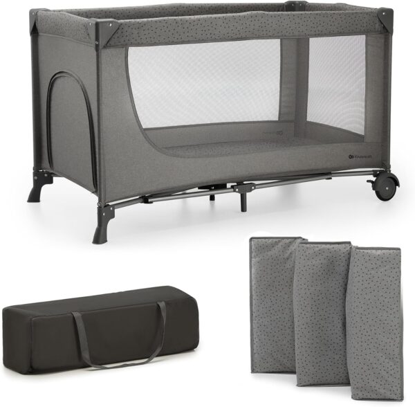Kinderkraft JOY 2 Łóżeczko Turystyczne 2w1 Składane z Torbą Szare
