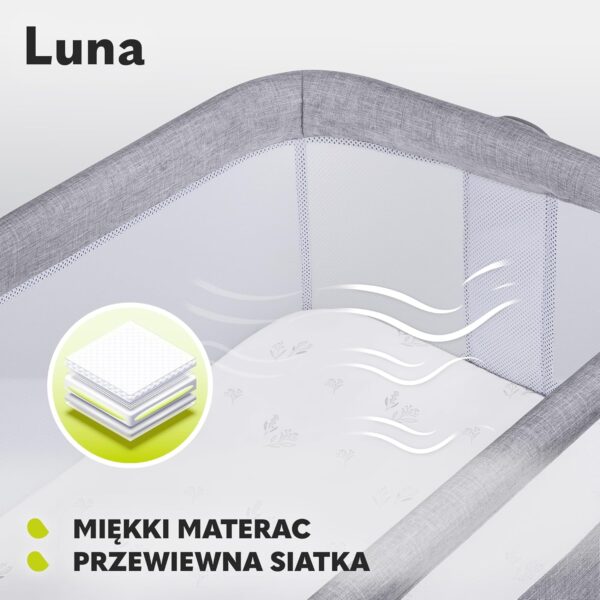 81qFsRfQLWL._AC_SL1500_ Lionelo Luna Łóżeczko Dostawne 2w1 Co-sleeping z Materacem Szare